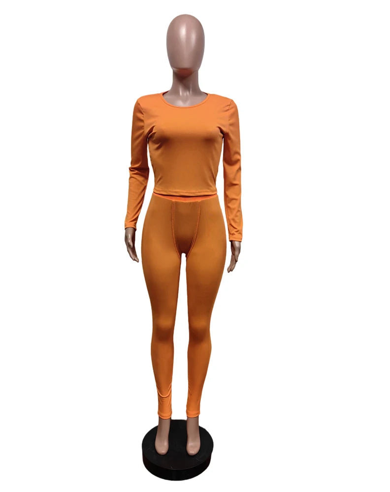 Elastic Yoga Outfits Lounge Sets for Women Autumn 2 Piece Set Ladies Activewear Basic Ribbed Long Sleeve Casual Jogging Suit