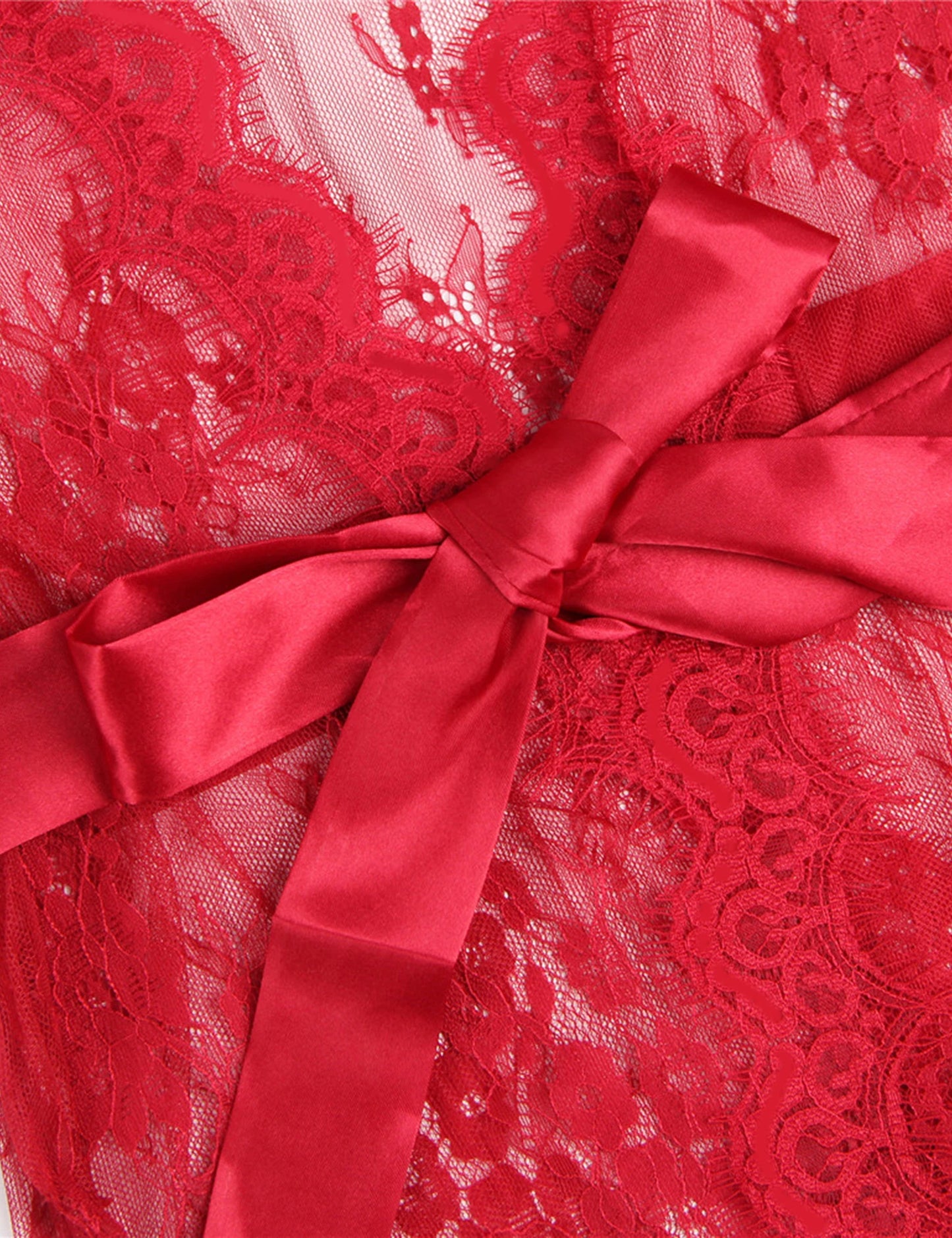 Women's Elegant Sleepwear Red Sheer Mesh Transparent Robe Set Erotic Nightgown Hot Plus Size Sexy Babydoll Lingerie with Panties