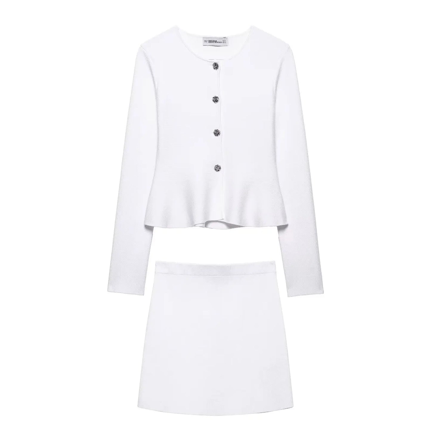 Women's Fashion Elegant Skirt Suit Round Neck Long Sleeve Knitted Sweater Top Elastic Waist Mini Skirt Female Spring Summer New