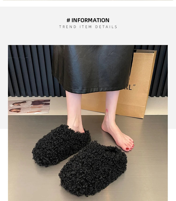 Shoes Woman 2025 Cover Toe Slippers Casual Platform Fur Flip Flops Pantofle Luxury Plush New Slides Shoes Woman 2024 Plush Slipp