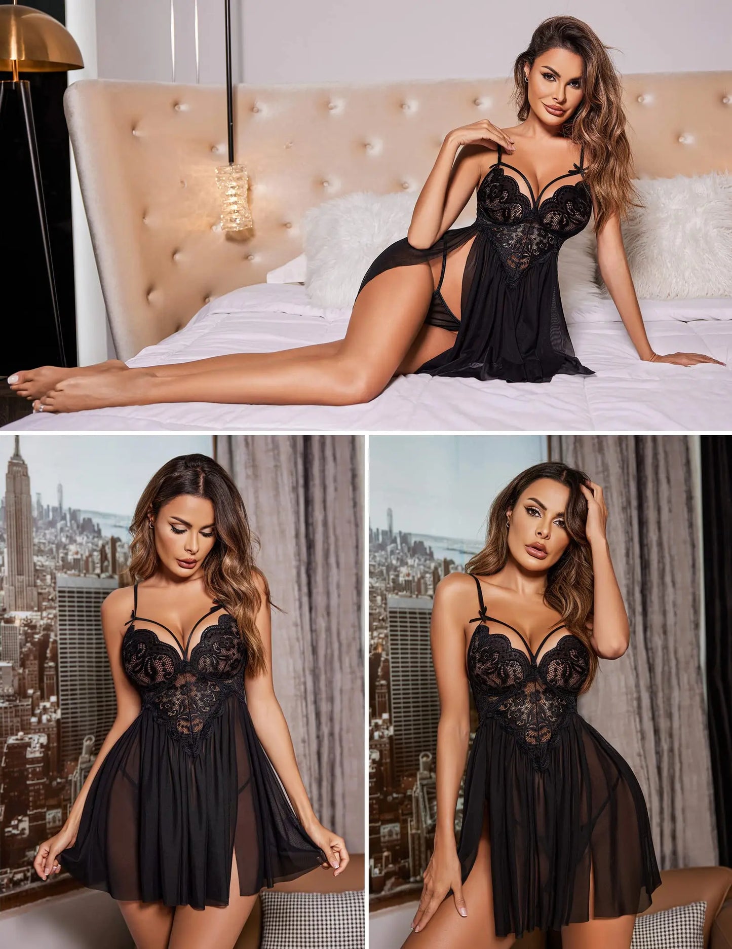 New Sexy Nightgown White Lace Babydoll Set Women's Romantic Sheer Floral Lingerie Flowy Skirt Chemise Mini Dress Hot Sale Nighty