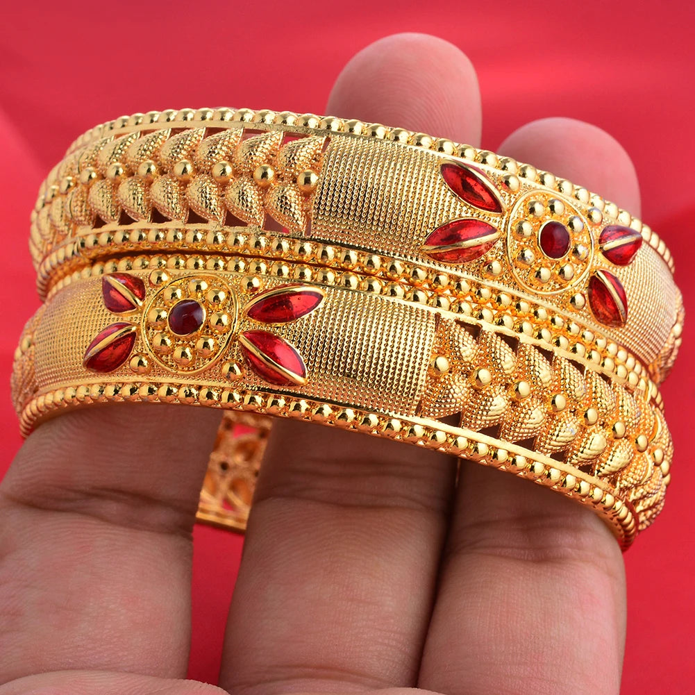 Dubai Wholesale Gold Color Bangles For Women Indian Charm Bracelet Jewellery Arabic Wedding Party Banquet Gifts