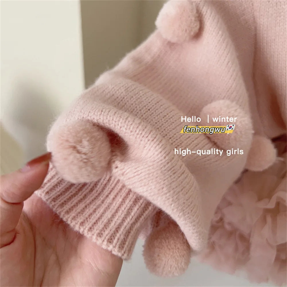 Sweater Autumn Winter Powder Lovely Tender Simple Fashion 2024 Striped Pink Striped Childrens Clothing lovely sweet