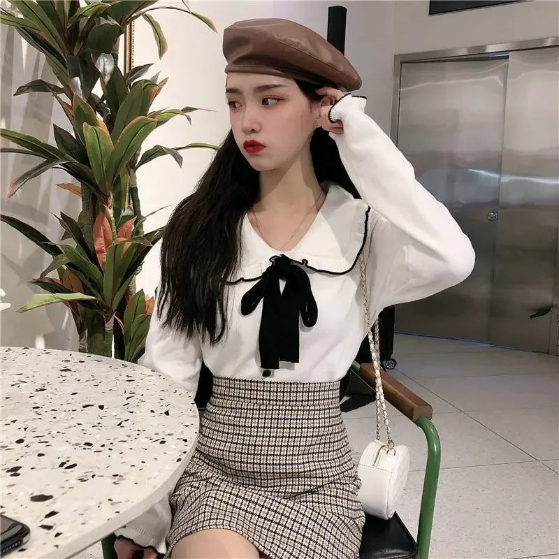 Woman Sweaters Femme Chandails Women's Doll Collar Knitted Top Sweater Autumn and Winter Pull Hiver