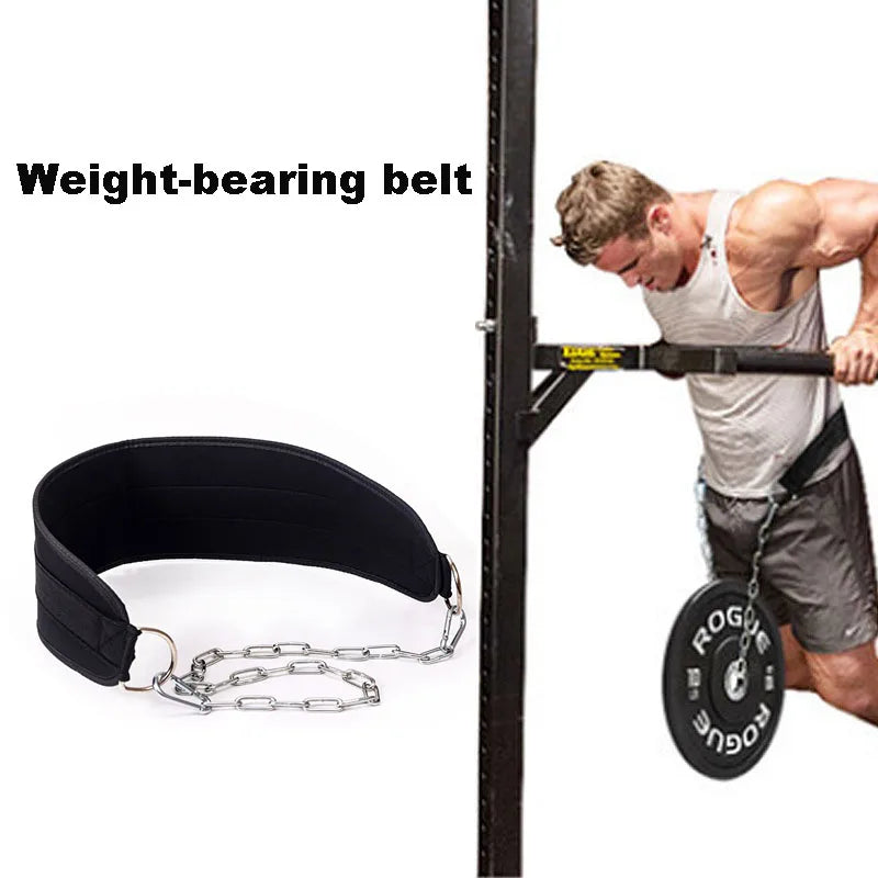 Pull-up Belt Weighted Dip Belt with Chain Double D-Ring Weightlifting Back Support Strap Home Gym Equipment Waist Belt
