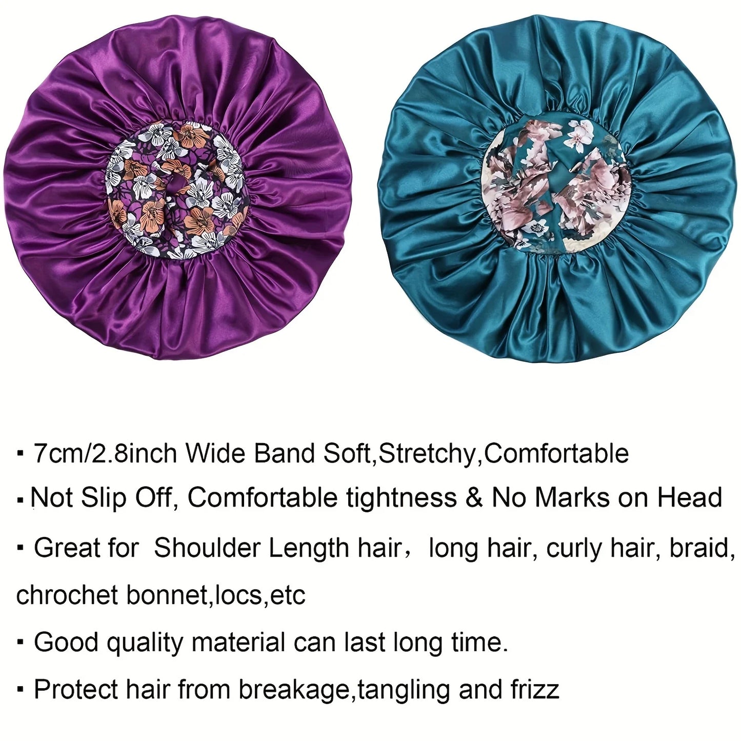 Women's Fashion Bonnet Flower Printed Hair Hat with Wide Edge Elastic Silk Smooth Satin Face for Daily Home Sleep Hat