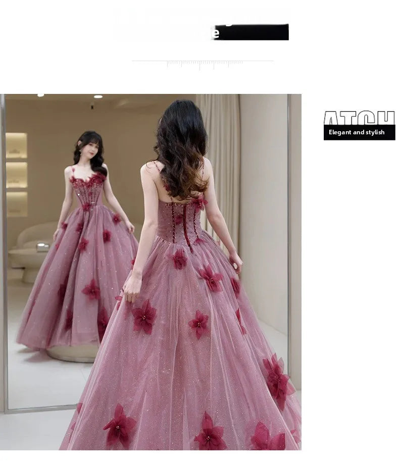 Bridal Toast Dress for Women 2025 Spring/Summer New Style Fairy Style Strap Heavy Industry Fashion Show Banquet Evening Dress
