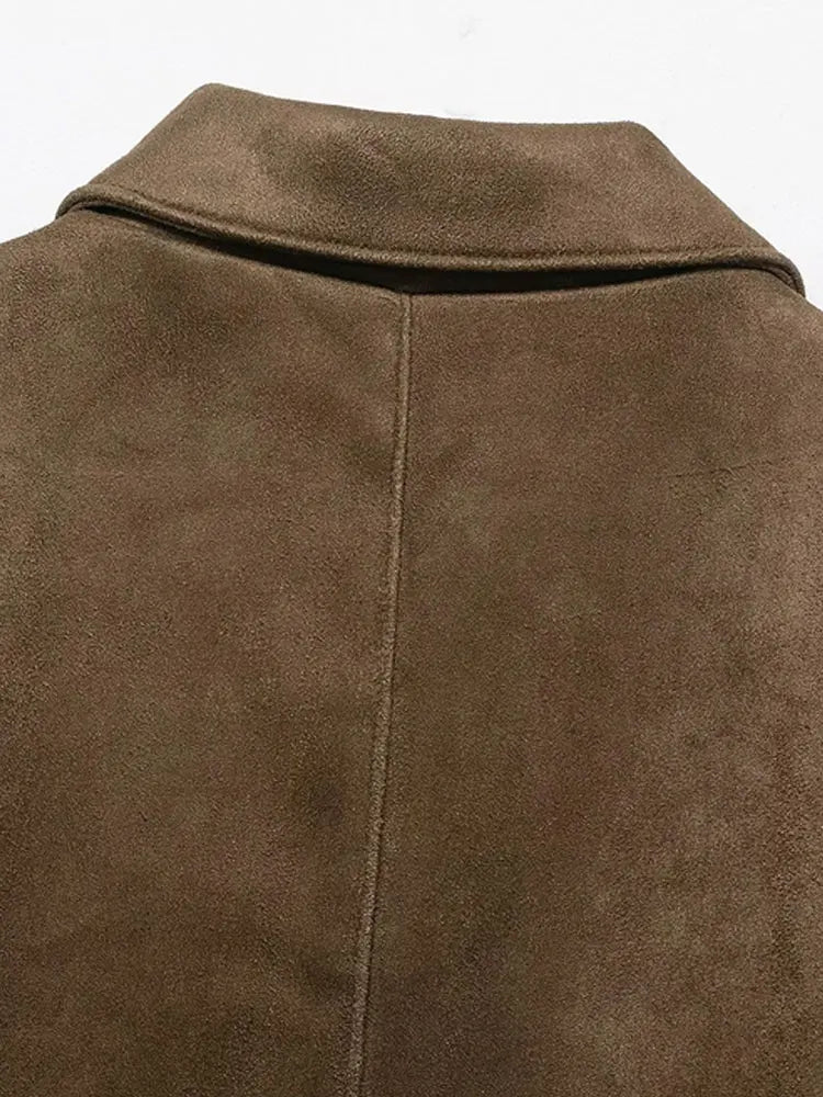 Women Fashion Faux Suede Jacket Coat Long Sleeve Button-up Female Outerwear Chic Tops