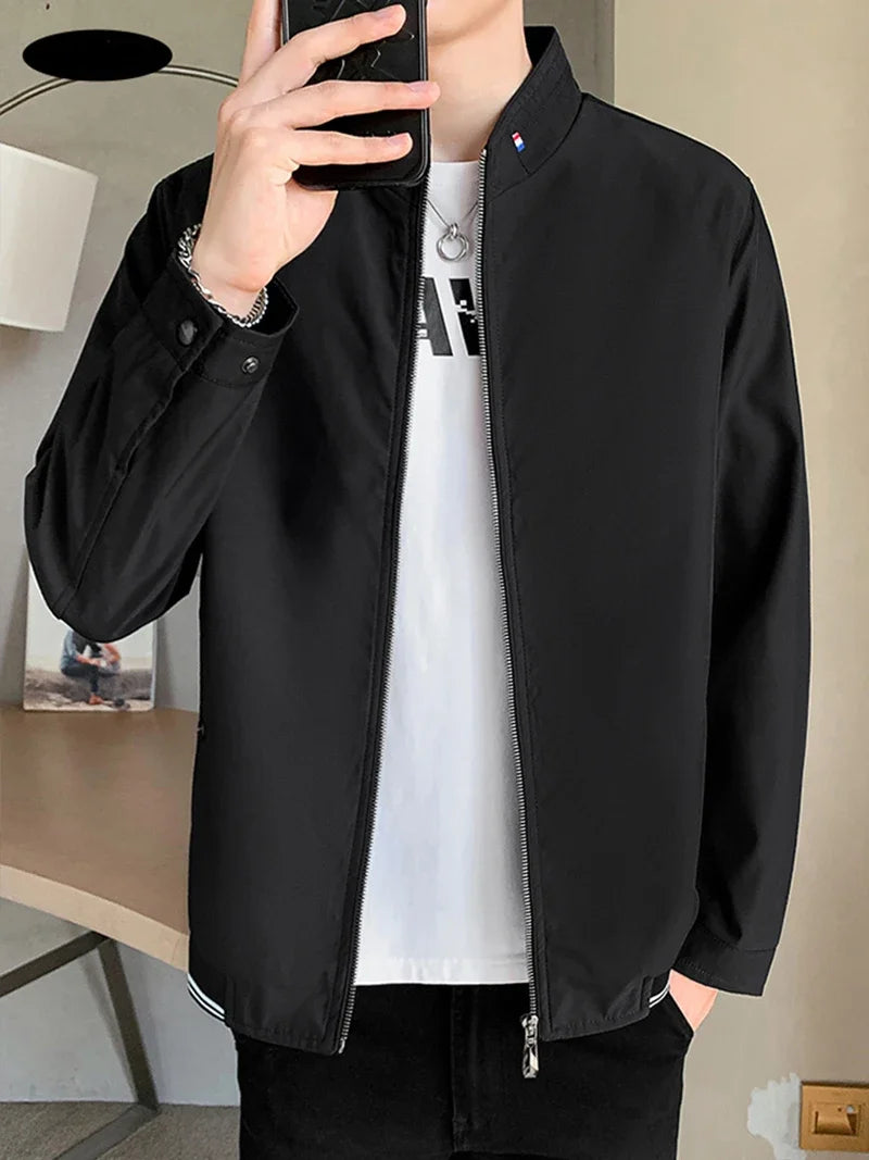 Blazer Jacket Men Casual Jacket Spring Autumn Workwear Stand Collar Zip Up Coats Men Lightweight Business Style Outerwear