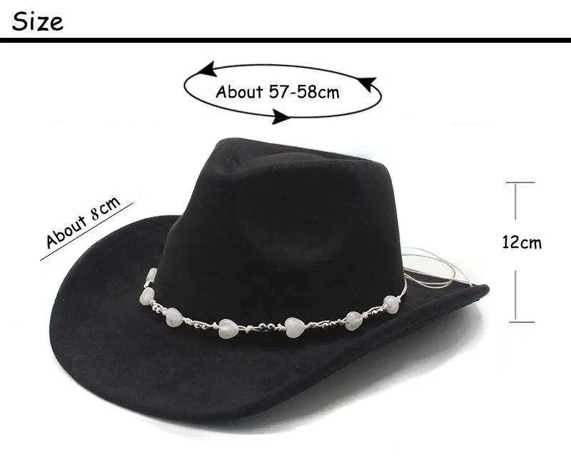 Women's Elegant Western Hat - Curved Brim Faux Suede Polyester Cowboy Hat (57-58cm) with White Heart Band