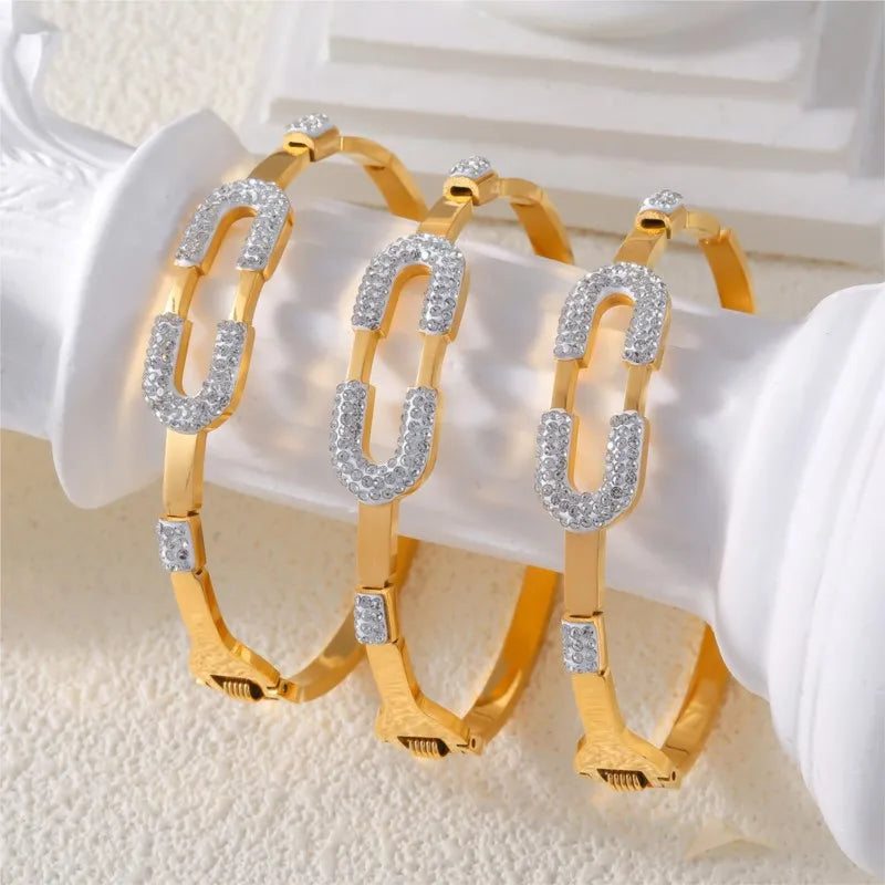 Stainless Steel Bracelet Bangles For Women Gold Plated With Zircon Waterproof Women's Hand Bracelets Bangle Luxury Woman Jewelry