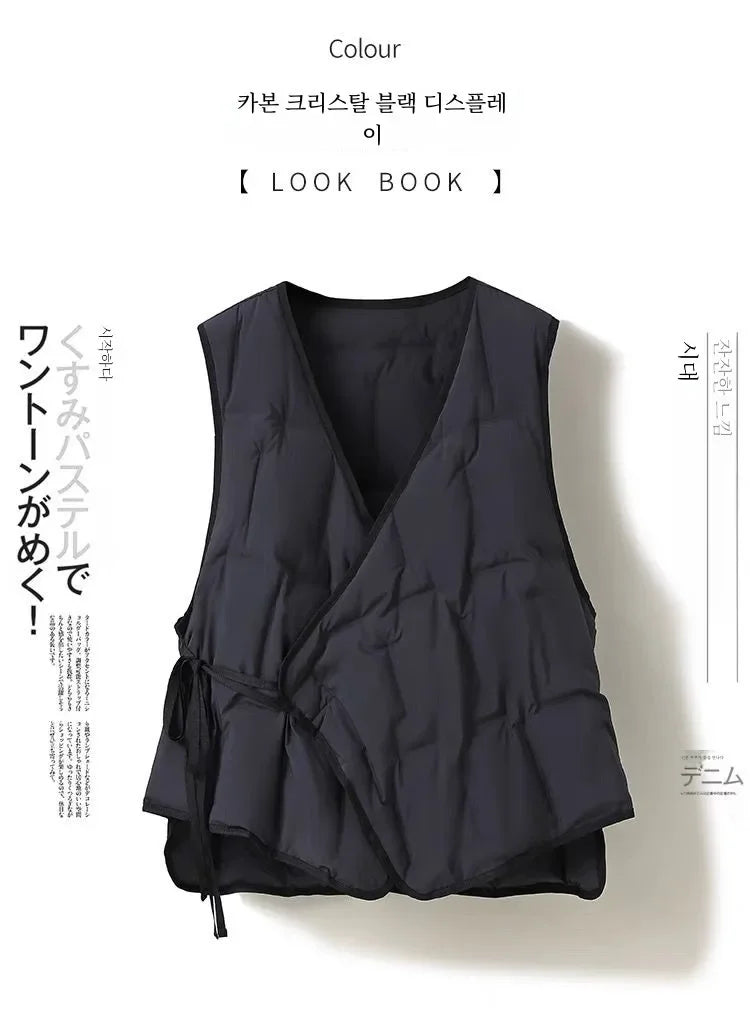 Coat Inner wear Base Liner Collarless V-neck Lightweight Belt down Jacket Cotton-padded Clothes Vest Vest Vest Outer Wear