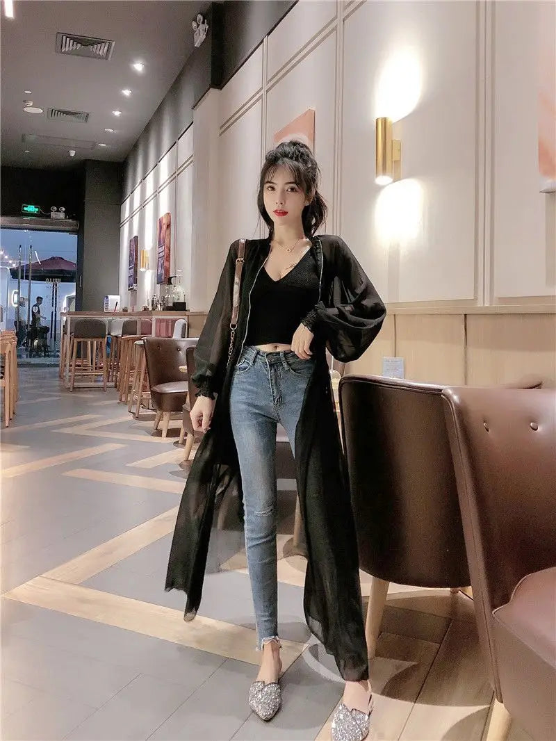 Long Jackets Women Summer Thin Sun-proof Korean Fashion Ins Sheer Breathable Casual New Solid Clothing Female Harajuku All-match