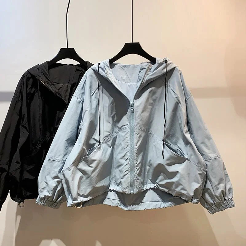 Jackets Women Hooded Summer Sun-proof Zipper Coats Thin Loose See Through Outerwear Breathable Outwear Lightweight Clothes