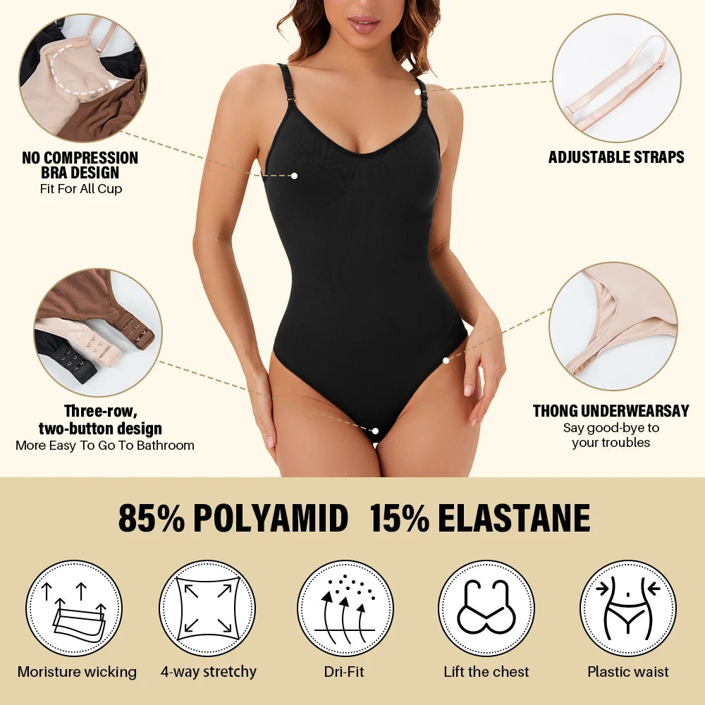 High Elastic Bodysuit for Women Tummy Control Shapewear Sexy Seamless Sculpting Thong Body Shaper Slimmer Slimming Black Tank