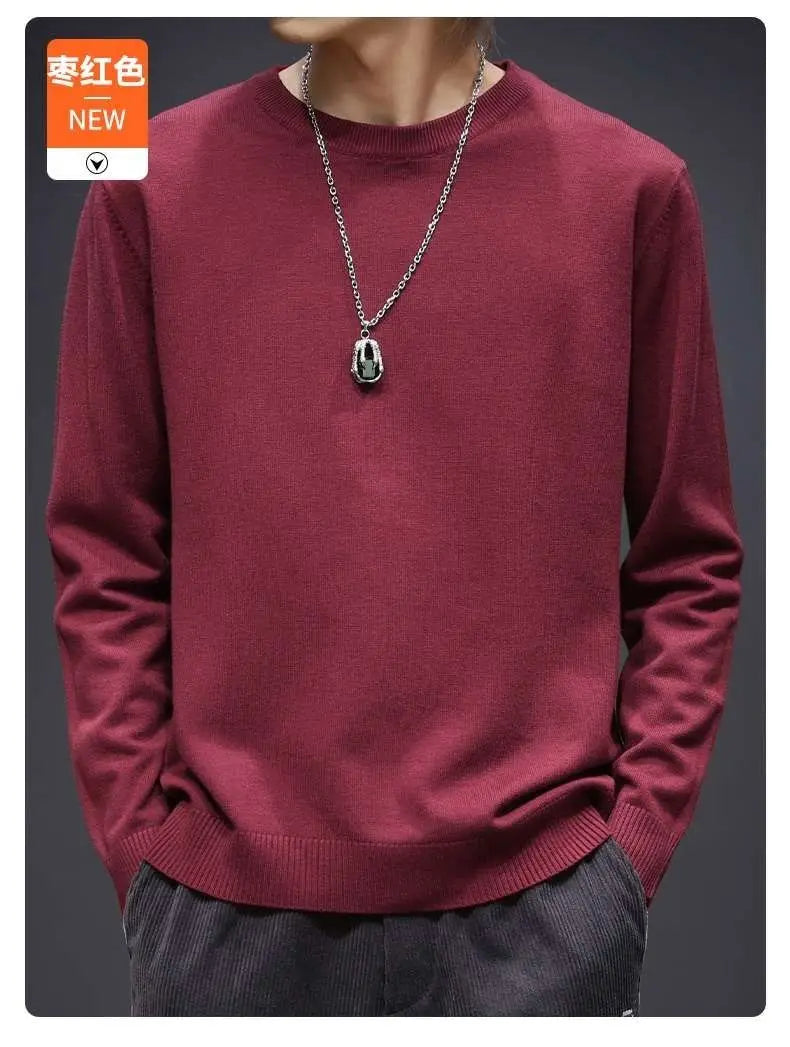 Sweater Men's Young Knitted Solid Color Casual Pullover Round Neck Sweaters
