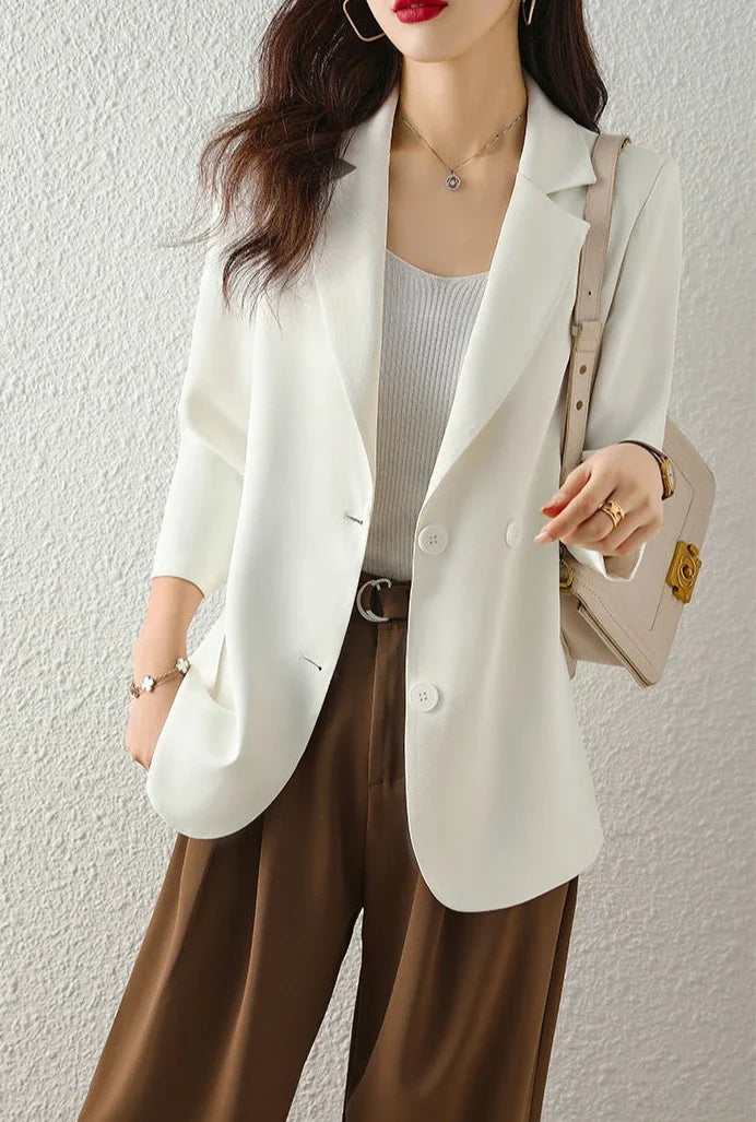 Blazer Woman Spring Autumn Thin Jacket Solid Outdoor Korean Style Coats for Women Tailoring High Quality Trend 2025 Outerwears