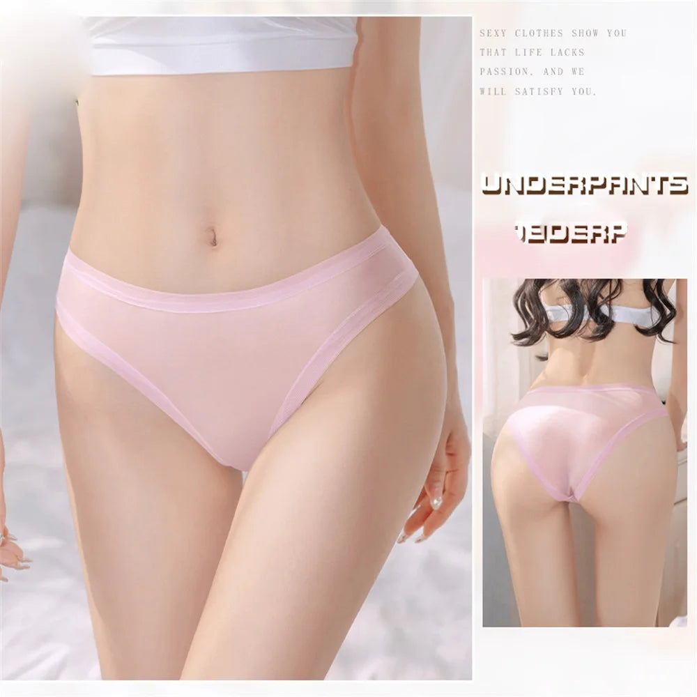 Women's Thin Transparent Panties Low Waist Sexy Briefs Breathable Naked Feeling Elastic Sheer Underwear Thong Exotic G-String