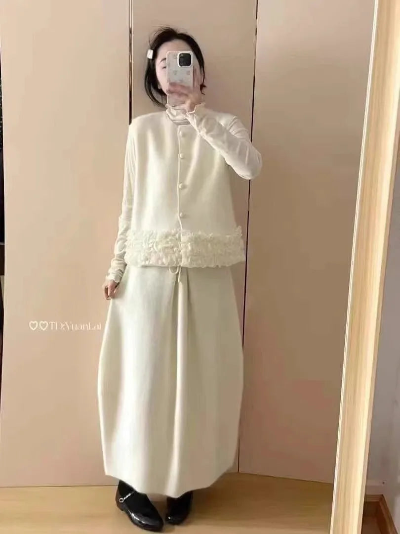 Sweater Vest 2025 Winter New Korean Temperament Splicing Lace Thickened Women's Winter Sweatshirt
