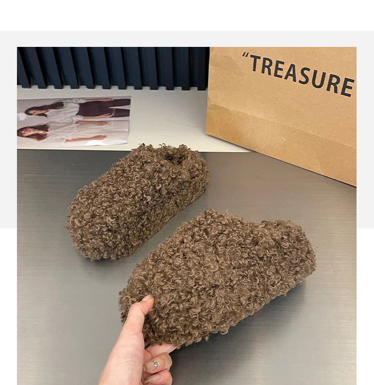 Shoes Woman 2025 Cover Toe Slippers Casual Platform Fur Flip Flops Pantofle Luxury Plush New Slides Shoes Woman 2024 Plush Slipp