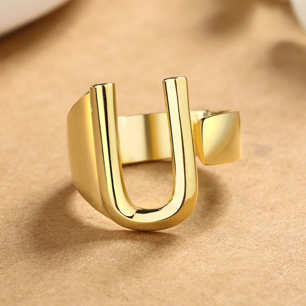 26 English Letters 925 Silver Ring Joint Fashion Personality Retro Index Finger Ring Opening 18K Gold Ring