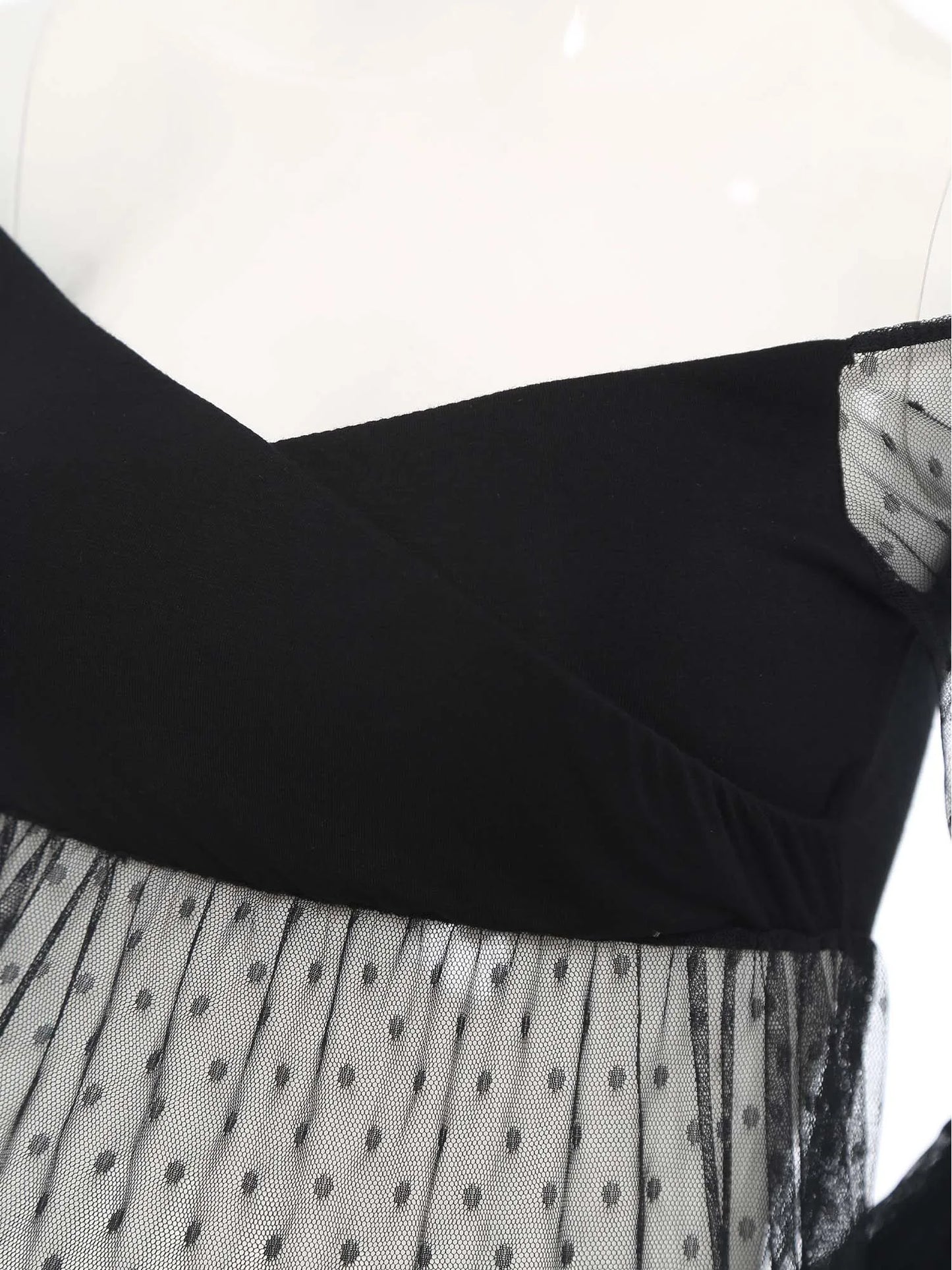 Maternity Pregnancy Photography Dress Bubble Sleeve Off-shoulder Polka Dots Sheer Mesh Split Maxi Gown for Party Sleepwear