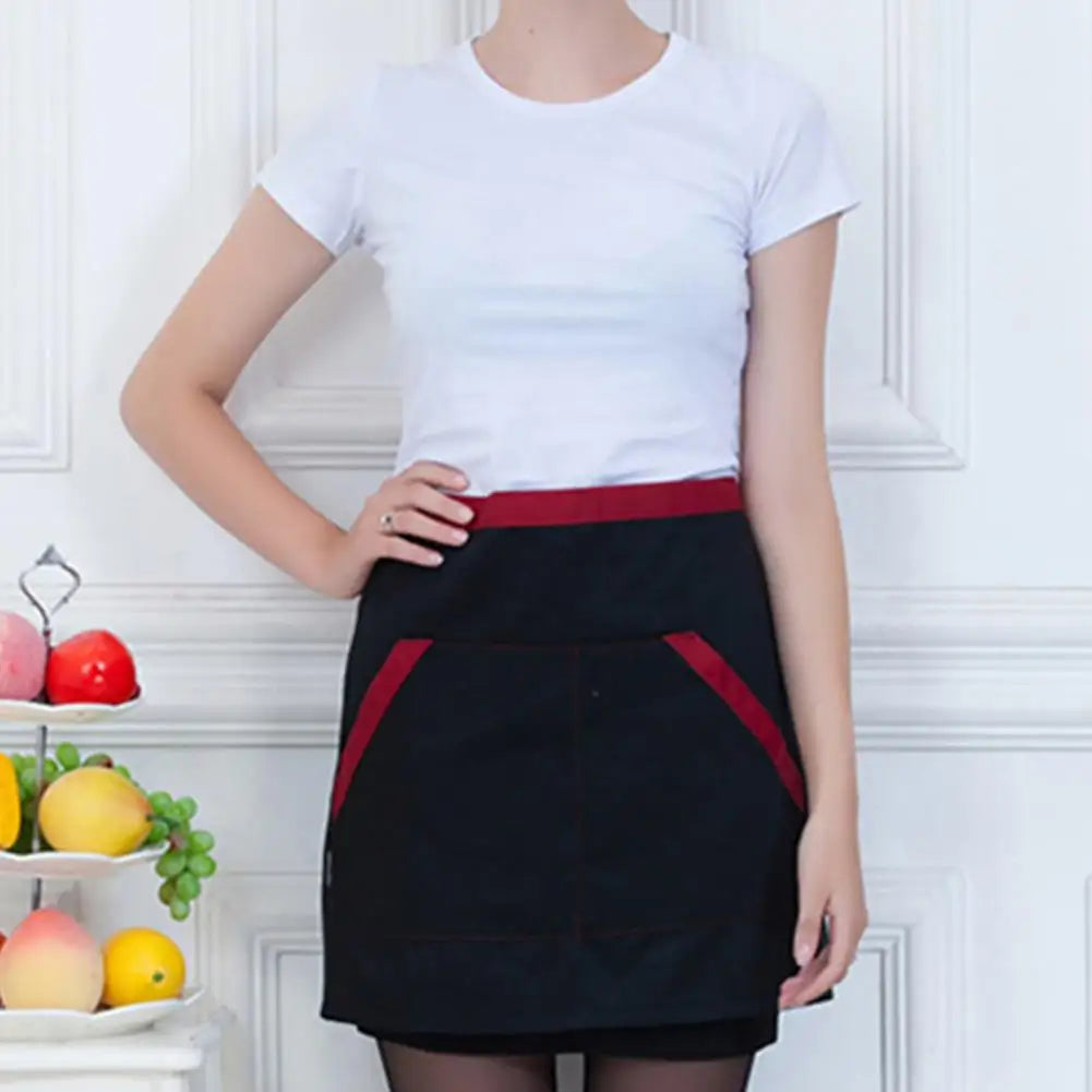 Kitchen Cooking Apron Unisex Striped Plaid Apron With Pocket Waterproof Men Women Waist Apron For Restaurant Bar Short Pinafore