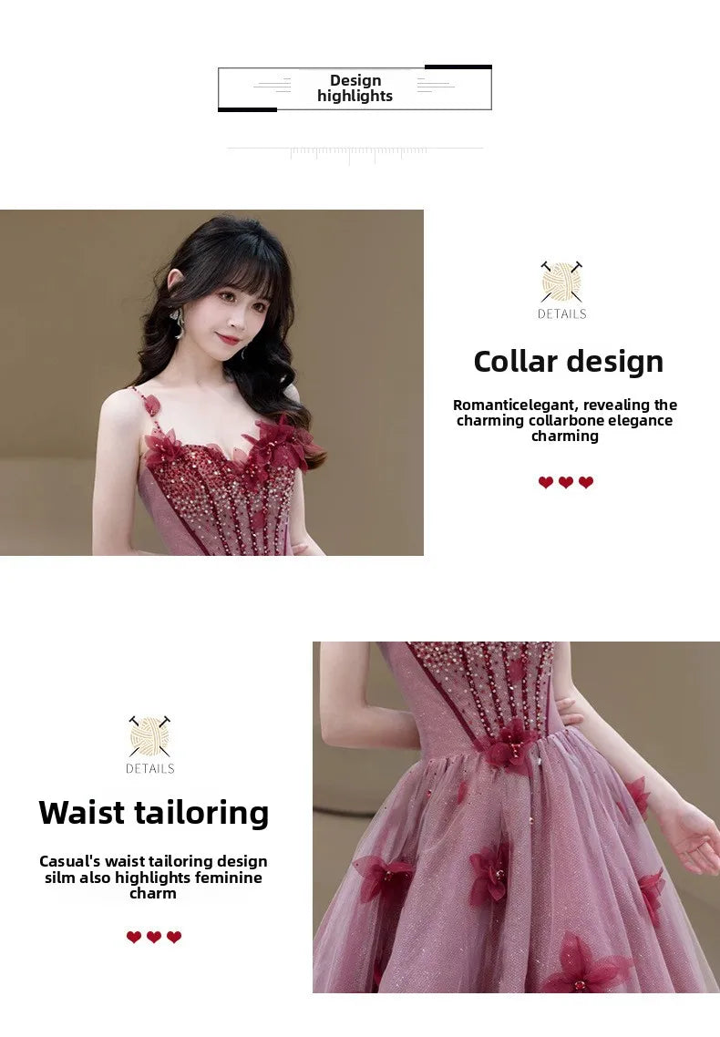 Bridal Toast Dress for Women 2025 Spring/Summer New Style Fairy Style Strap Heavy Industry Fashion Show Banquet Evening Dress