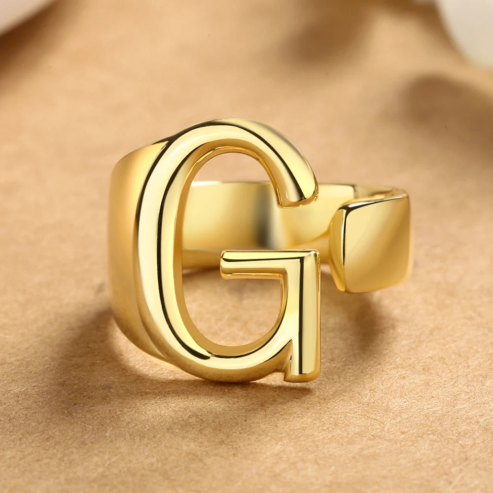26 English Letters 925 Silver Ring Joint Fashion Personality Retro Index Finger Ring Opening 18K Gold Ring