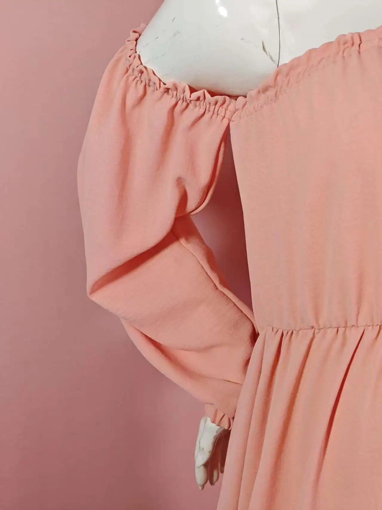 Maternity Photoshoot Dress - Sexy Off-Shoulder Gown Playful Puff Sleeves & Leg-Baring Slit Clothes for Pregnant Women Photograph