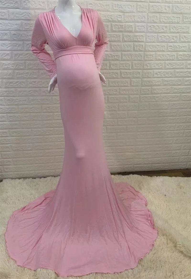 2024 Elegant Maternity Dresses For Photo Shoot Pregnant Women Dress Long Sleeve V-Neck Pregnancy Photography Shower Dress