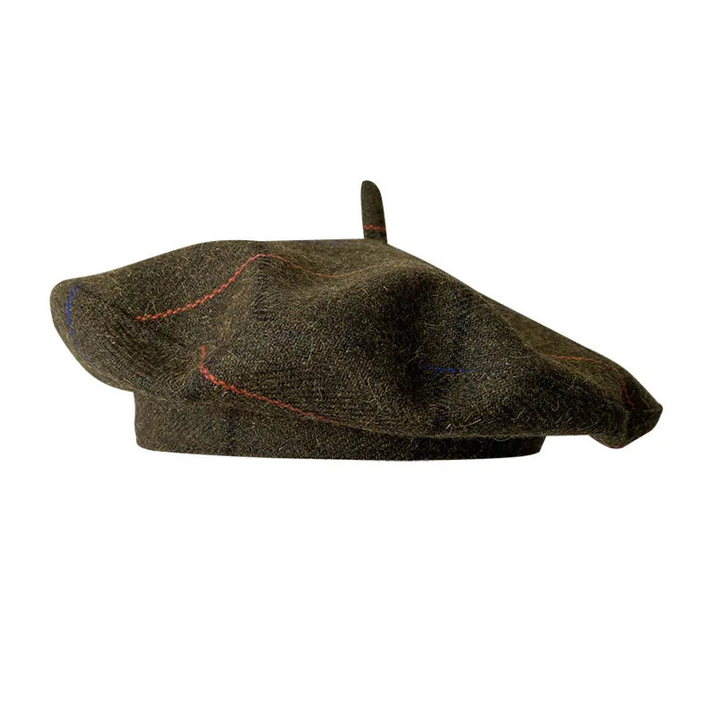 New Berets for Women in Autumn Winter British Inspired Checkered Design UFO shaped Face Slimming Retro Elegant Painter Hats