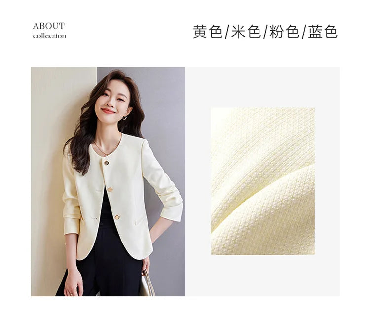 High quality blazer for women short jacket single breasted O neck spring autumn elegant office clothes pink yellow blue white