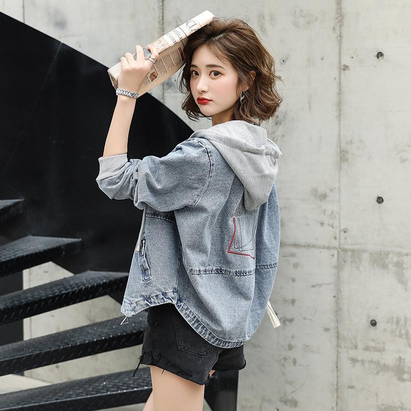 Outerwears Embroidered Spring Autumn Hooded Female Jeans Coat with Print Graphic Women's Denim Jackets Luxury Low Price Harajuku