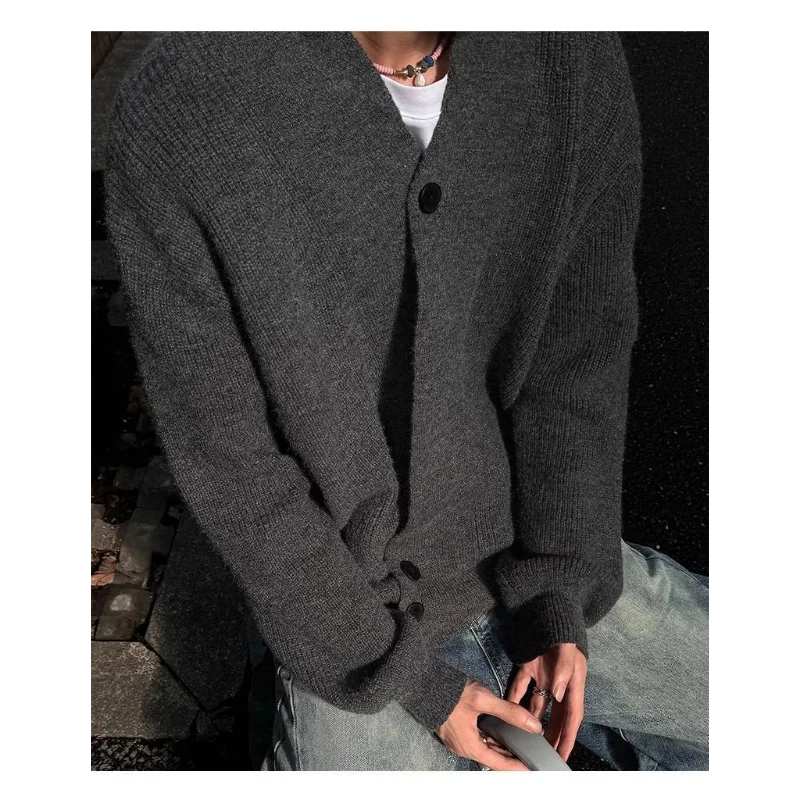 Sweater and Sweater Jacket Men's Autumn Cardigan Solid Color Versatile Relaxed Lazy and High-end Top Couple's Jacket