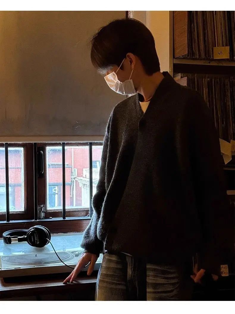 Sweater and Sweater Jacket Men's Autumn Cardigan Solid Color Versatile Relaxed Lazy and High-end Top Couple's Jacket