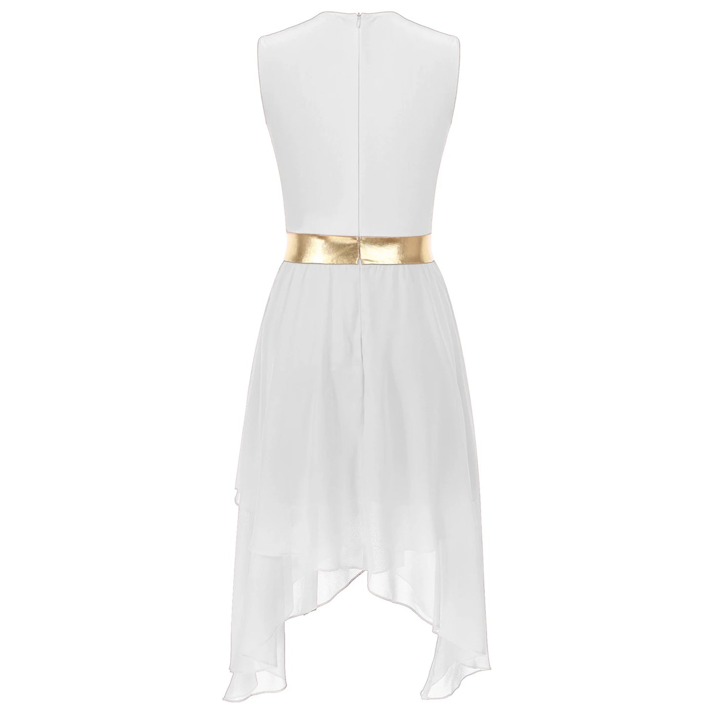 Womens Lyrical Dance Dress Ballroom Dancing Church Choir Stage Performance Costume Sleeveless Asymmetrical Hem Dresses Dancewear