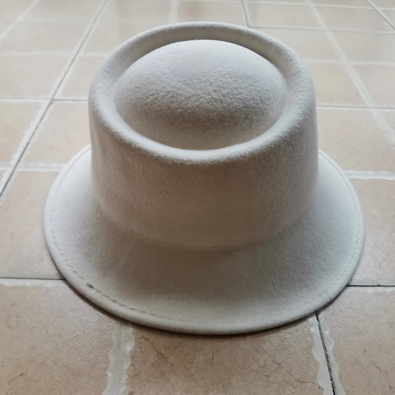 Elegant Women Felt Hat Ladies Winter Hats Wide Brim Fedora Special Tilt Asymmetrical Brim Wedding Church Party Hat Millinery Hat