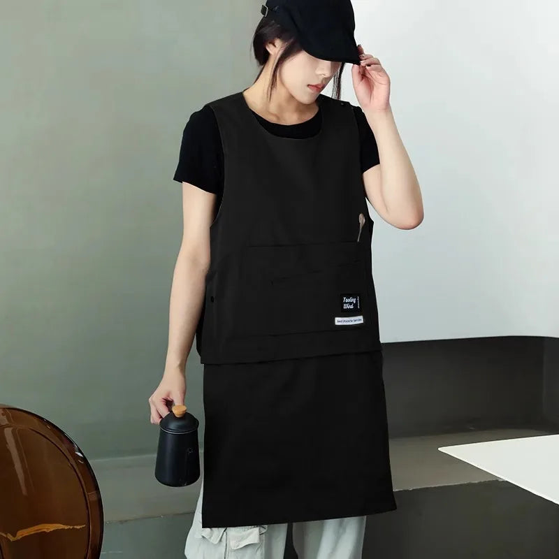 Kitchen Catering Cafe Work Waterproof Apron with Pockets Stain-resistant Detachable Men Women Hairdressing Barista Apron Vest