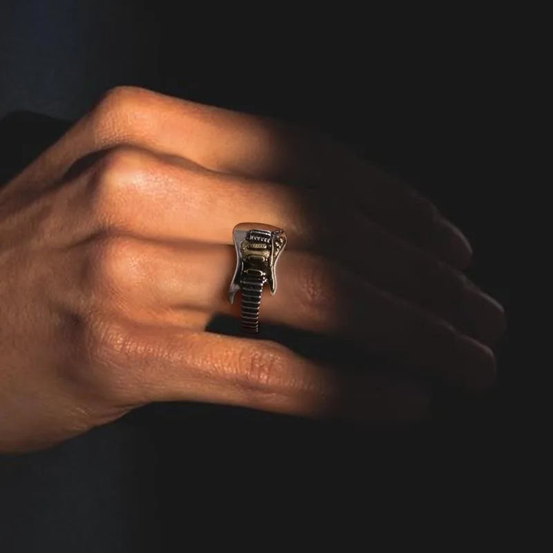 Hip Hop Rock Music Electric Guitar Men'S Rings 2024 Trend Adjustable Finger Rings Party Jewelry Gifts Fashion Accessories