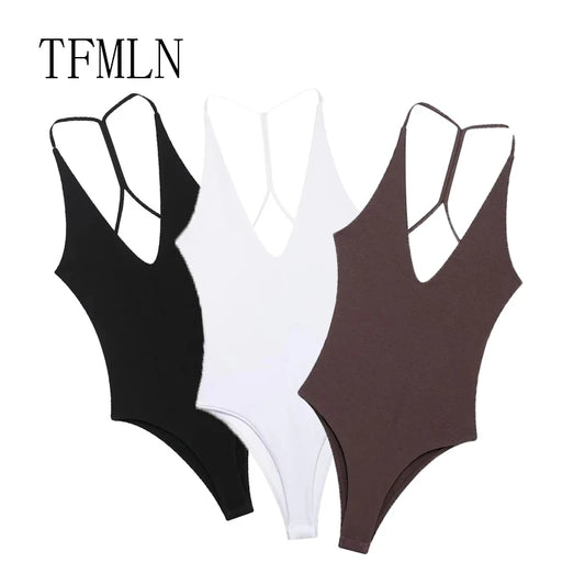 Women Fashion Sexy  Bodysuit Backless Tops Slim Women Top Chic V Neck Sling Body Suits Summer Female High Street Outwear