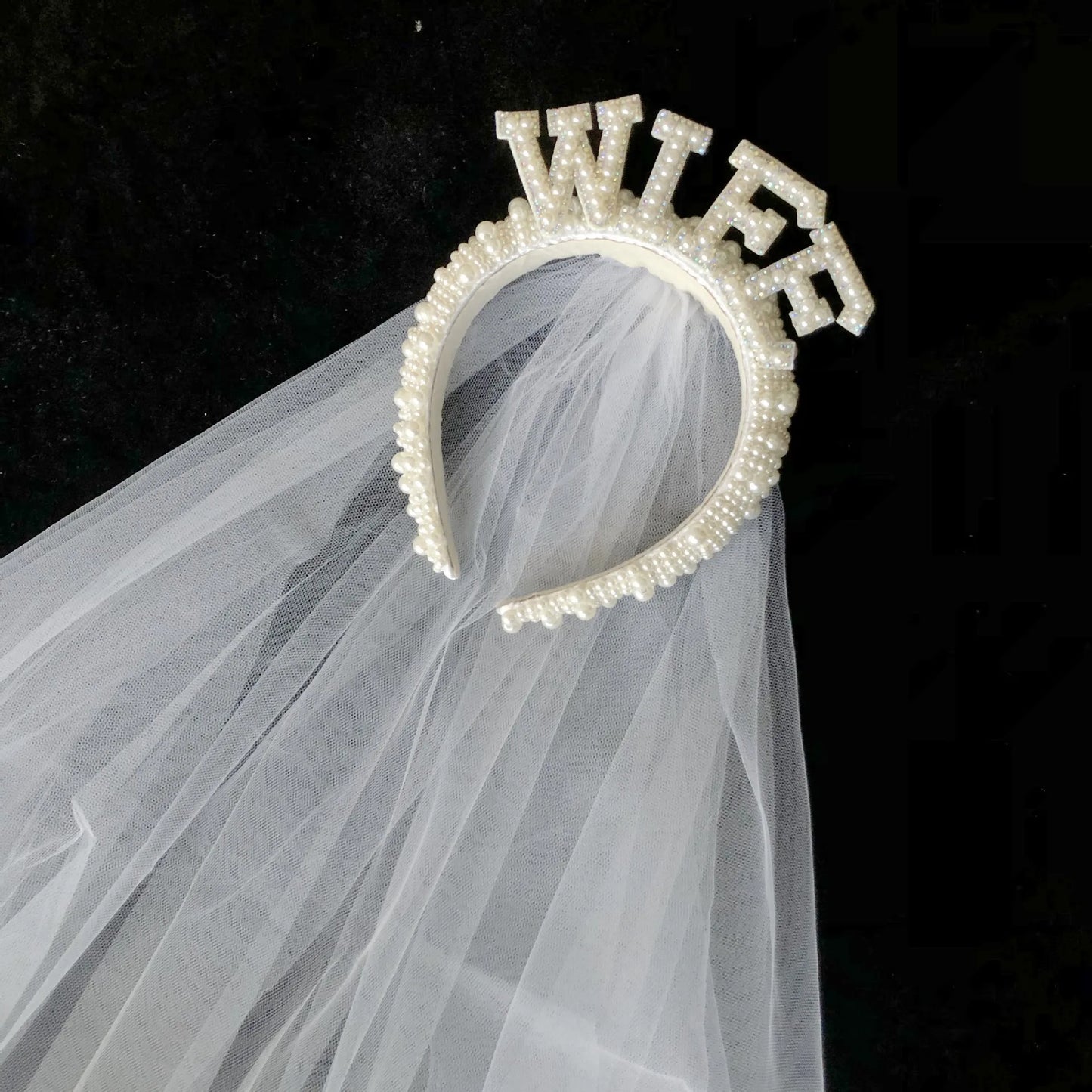 Bridal Hairband Pearl Crown with Headscarf Bride To Be Luxury WIFEY Hair Accessories Wedding Engagement Dinner Decoration Gift