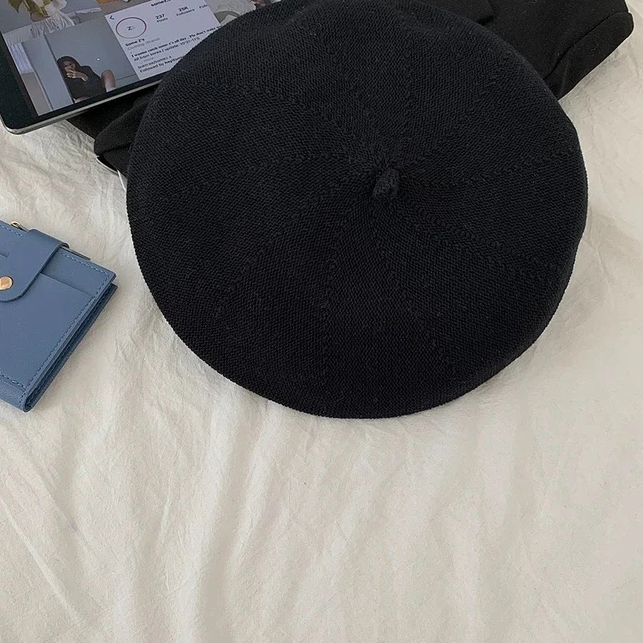 Summer Beret Hats For Women Flat Cap Knit 100% Cotton Hats Lady Girl Berets Hat Bone Female Tocas Painter Hat sun cap