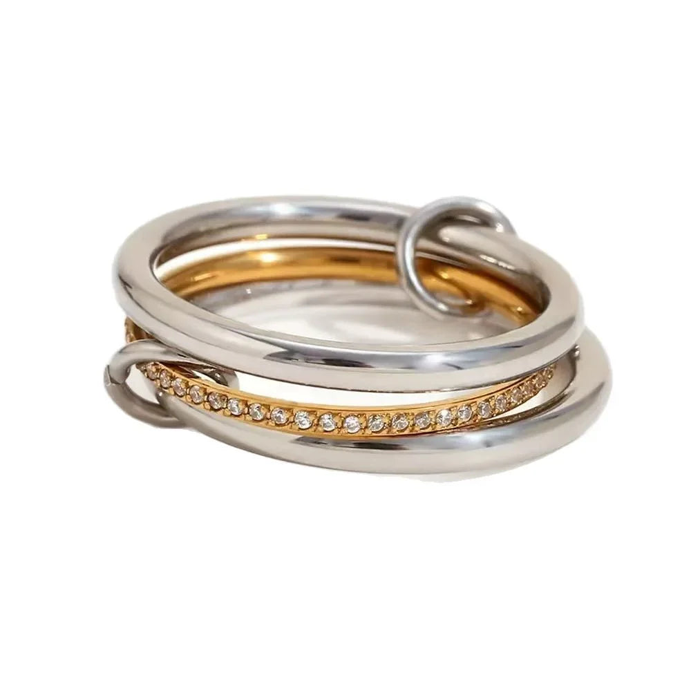 Stacking Rings Stainless Steel 3-layer Mixed Color Women's Ring New Waterproof Jewelry Party Birthday Gift