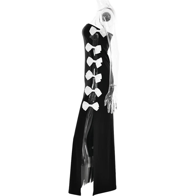 Maternity One Shoulder Bandeau Dress Women's Fashion Sexy Butterfly Bow Backless Maxi Dress