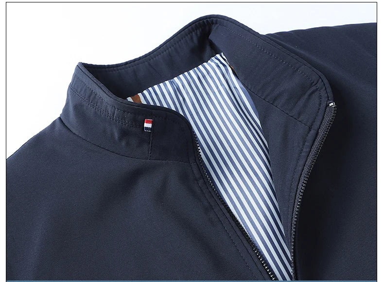 Blazer Jacket Men Casual Jacket Spring Autumn Workwear Stand Collar Zip Up Coats Men Lightweight Business Style Outerwear