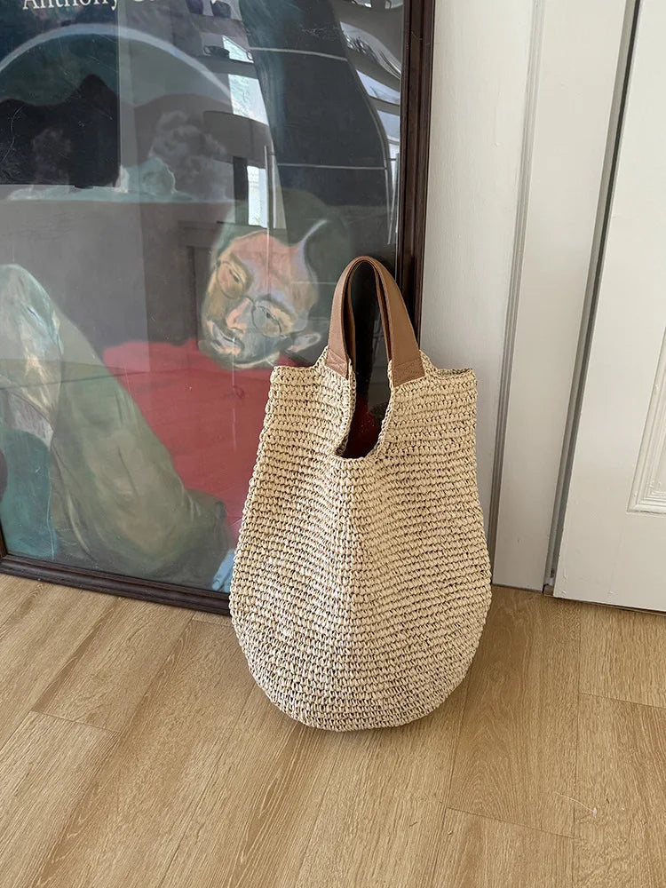 Handmade Woven Beach Bags For Women Handbag Large Capacity Travel Shoulder Bag Bohemian Straw Bag Vacation Shopper Tote Clutch