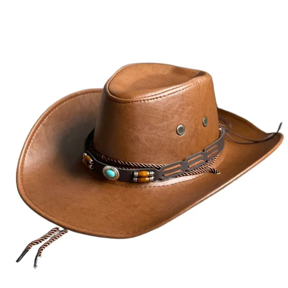 Hat Vintage Sombrero Hombre For Men For Women Faux Leather Drawstring Travel Cowboy Hat Women Cap Fisherman Hat Bucket cap