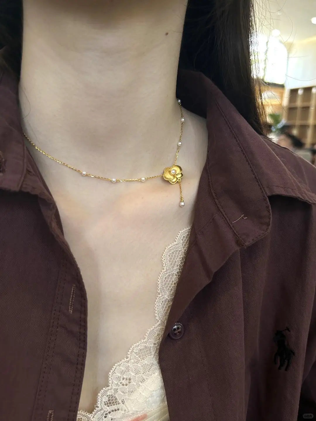 Rich and exquisite velvet gardenia pearl necklace antique gold craftsm brushed pearl collar chain tassel wedding jewelry