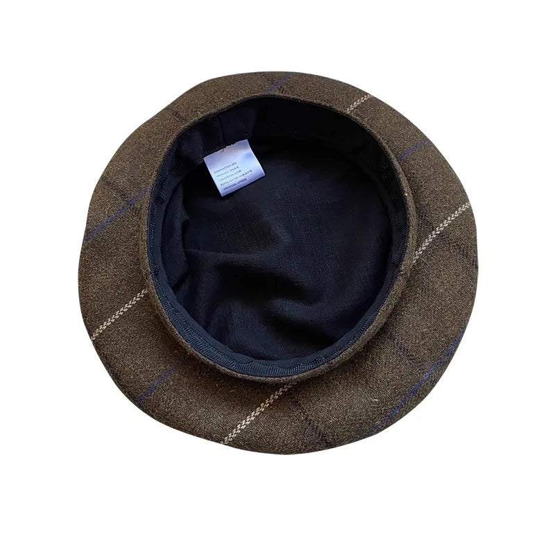 New Berets for Women in Autumn Winter British Inspired Checkered Design UFO shaped Face Slimming Retro Elegant Painter Hats